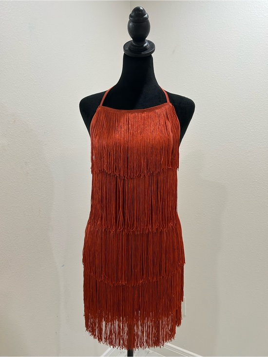 Source Unknown | Dresses | Flapper Rust Color Fringe Halter Top Mini ...